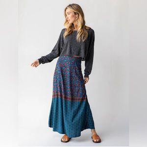 Amy Maxi Skirt - Teal Gold Border